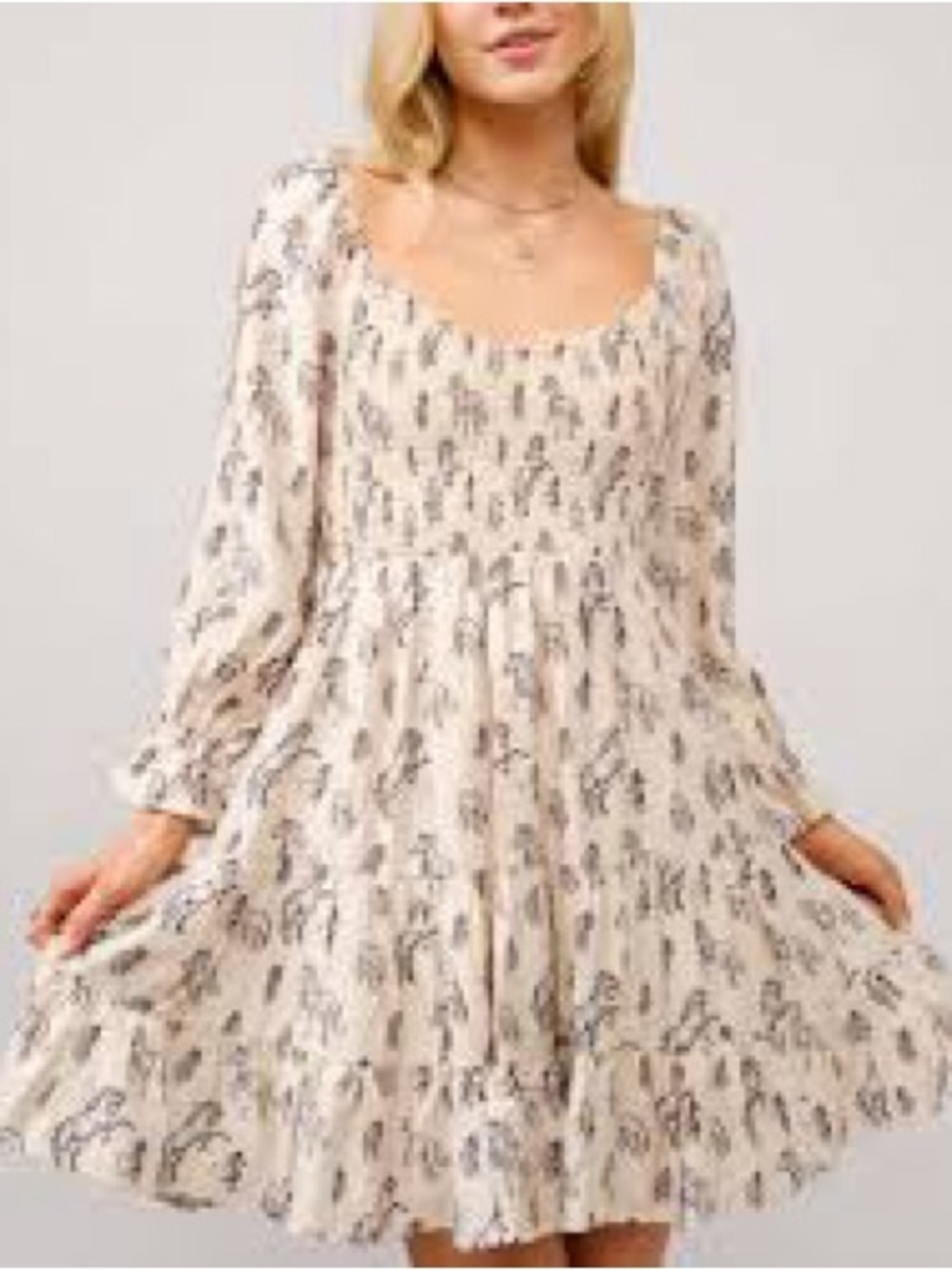 Cream Horse Print Smocked Dress Large NWOT